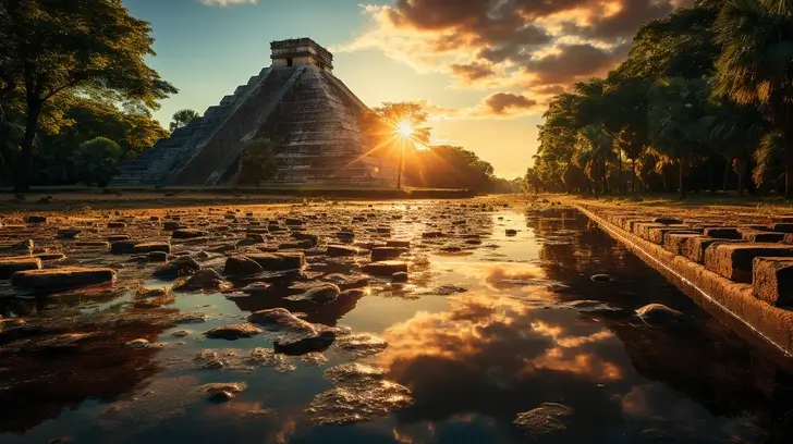 Pirámide de Chichén Itzá iluminada por el sol